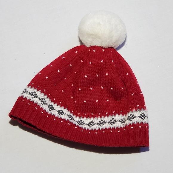 set-  knitted dress for girl with hat, christmas dress, 24 months.  Red. - Picture 9 of 13
